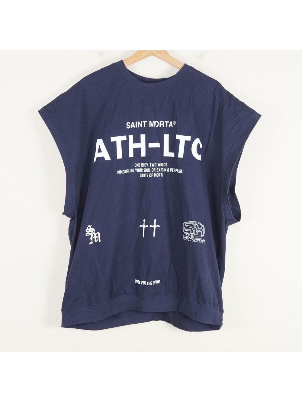 Saint Morta Dark Blue Athletic Cut Off Cotton T Shirt Mens Sz 2XL